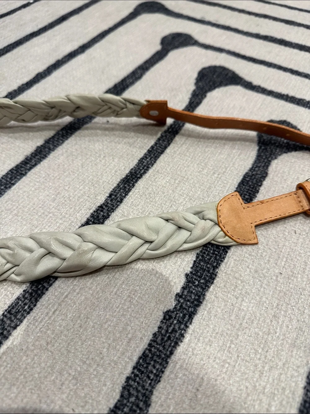 Maria Filo Braided Leather Belt in Light Gray with Tan Accents